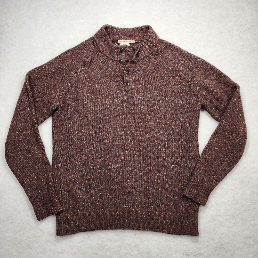 Peter Millar Donegal Alpaca Merino Wool Button Sweater Mens XXL 2XL Brown Fleck